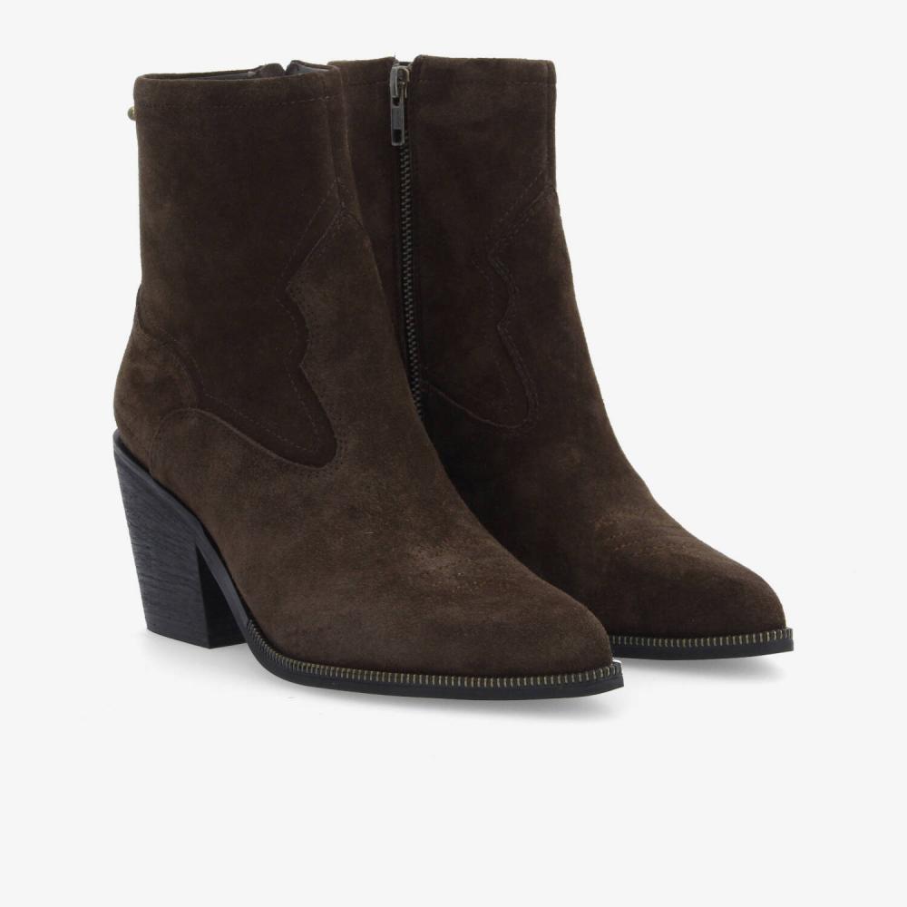 LEONIE ZIP BOOTS W - SUEDE - MARRON FONCÉ