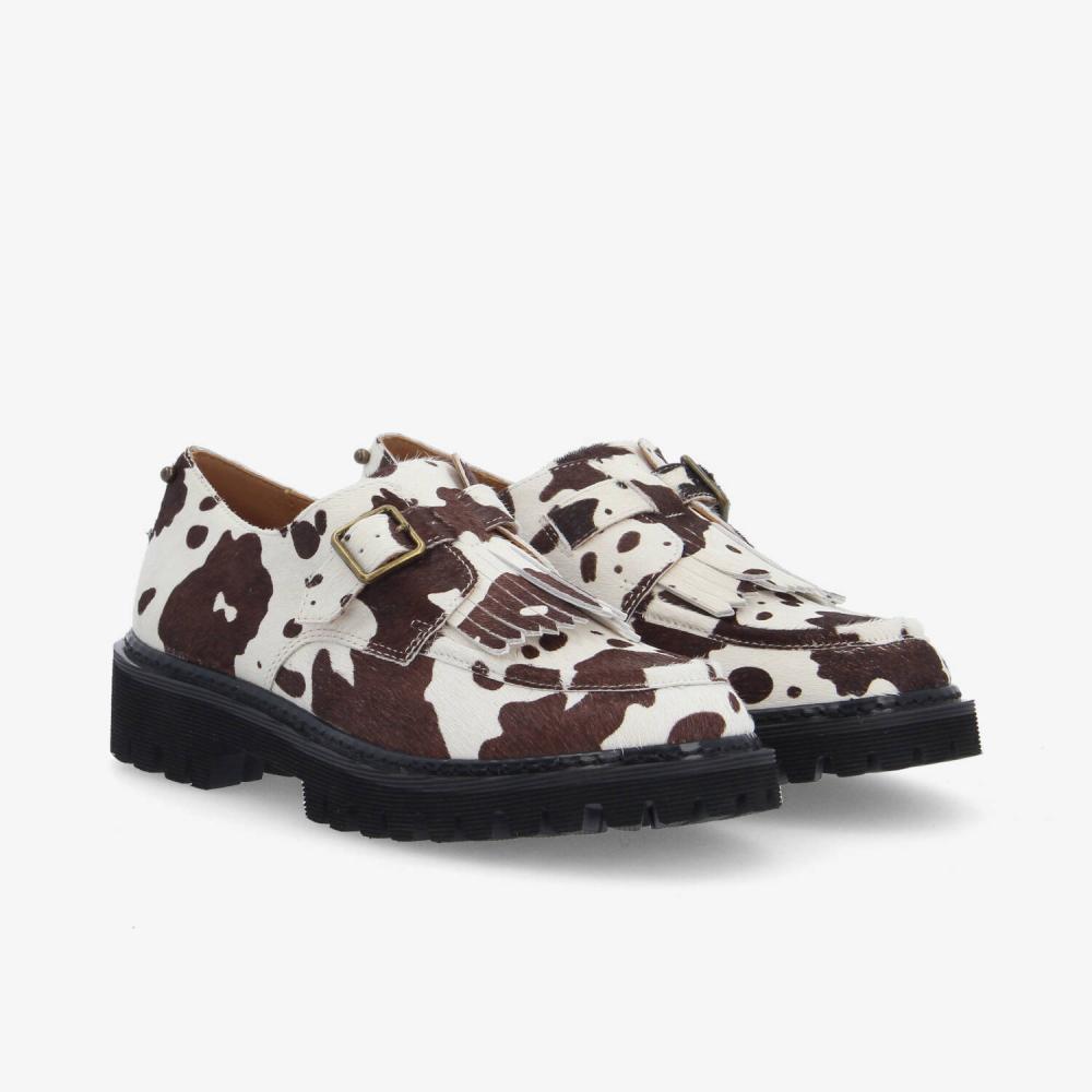 MYSEN PLT BUCKLE W - PONY COW - BLANC/MARRON